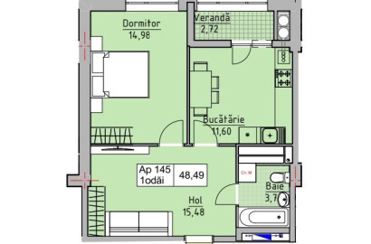 Apartament cu 1 cameră, 48,5 m², Centru, Stăuceni, Chișinău mun.