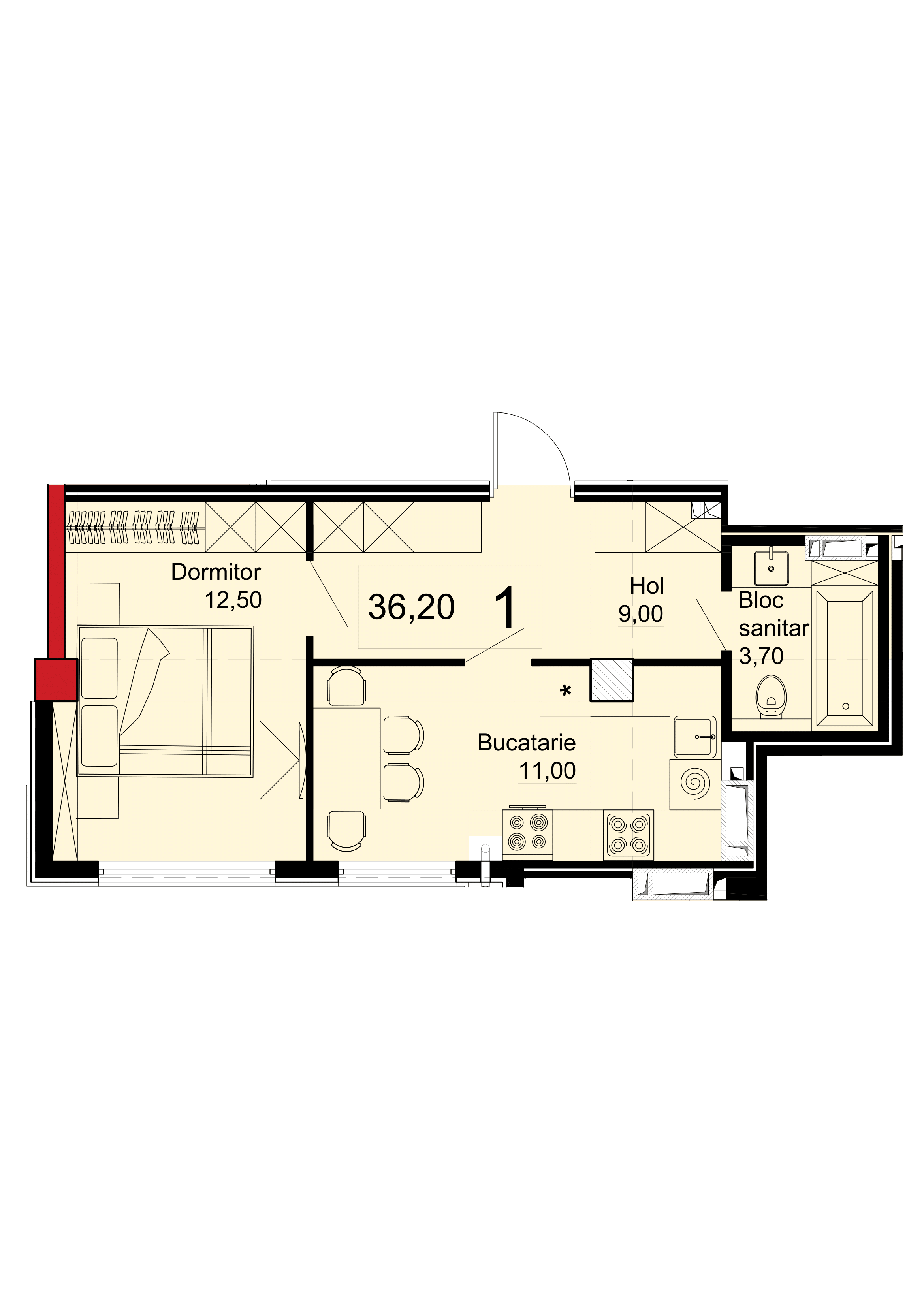 Apartament cu 1 cameră 36,10 mp Telecentru str. Ialoveni 136